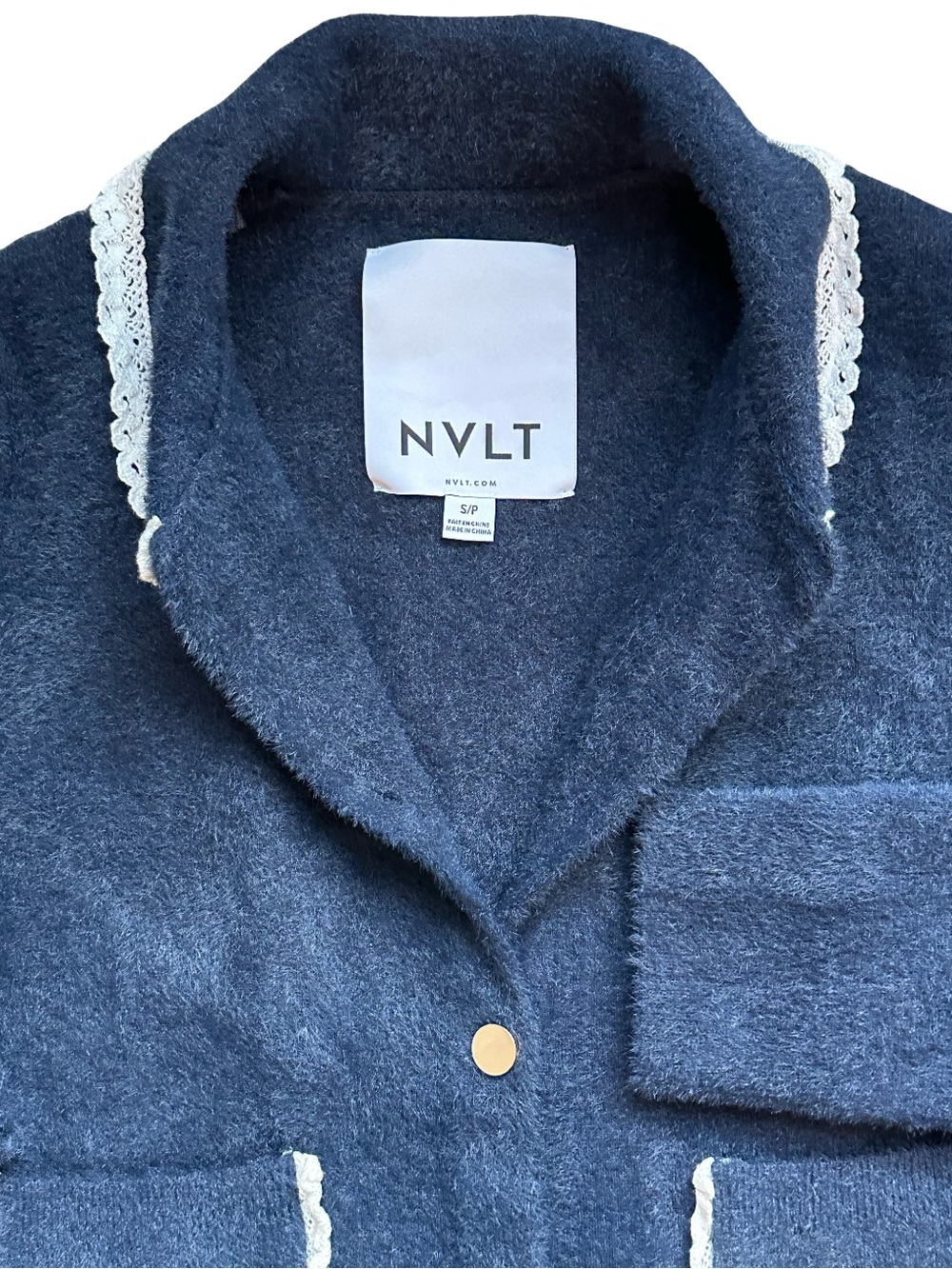 Anthropologie NVLT Navy Crochet-Trim Peter Pan Collar Jacket - Picture 6 of 6